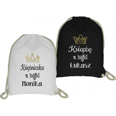Zestaw plecaków worków ze sznurkiem dla par zakochanych na walentynki komplet 2 sztuki Księżniczka Książe z bajki
